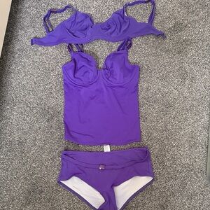 Freya Purple Underwire Tankini Top with Matching Briefs and bikini top- 3 pieces